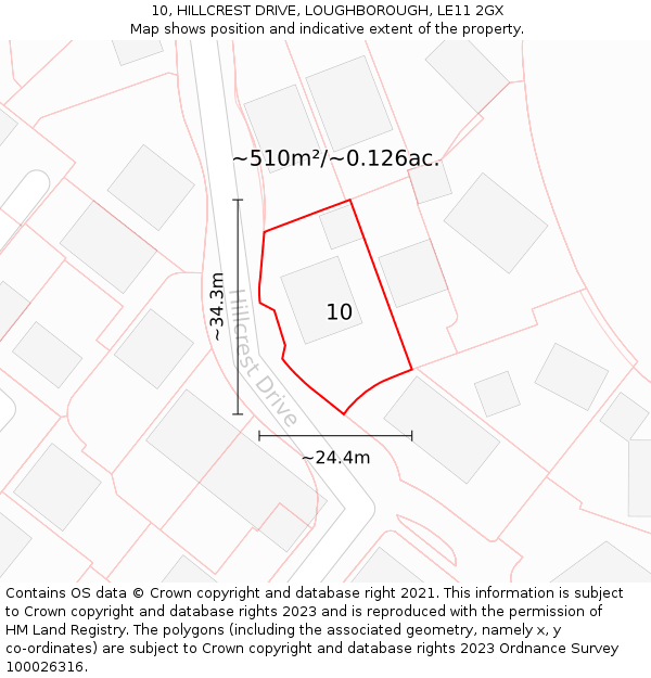 10, HILLCREST DRIVE, LOUGHBOROUGH, LE11 2GX: Plot and title map