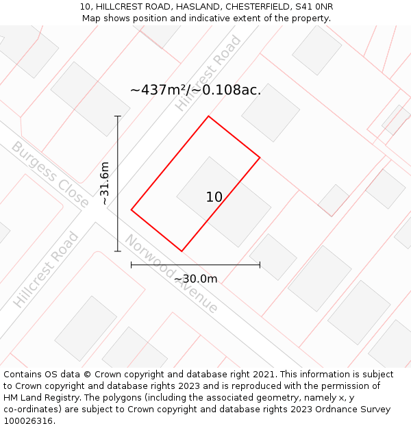 10, HILLCREST ROAD, HASLAND, CHESTERFIELD, S41 0NR: Plot and title map