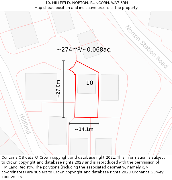 10, HILLFIELD, NORTON, RUNCORN, WA7 6RN: Plot and title map