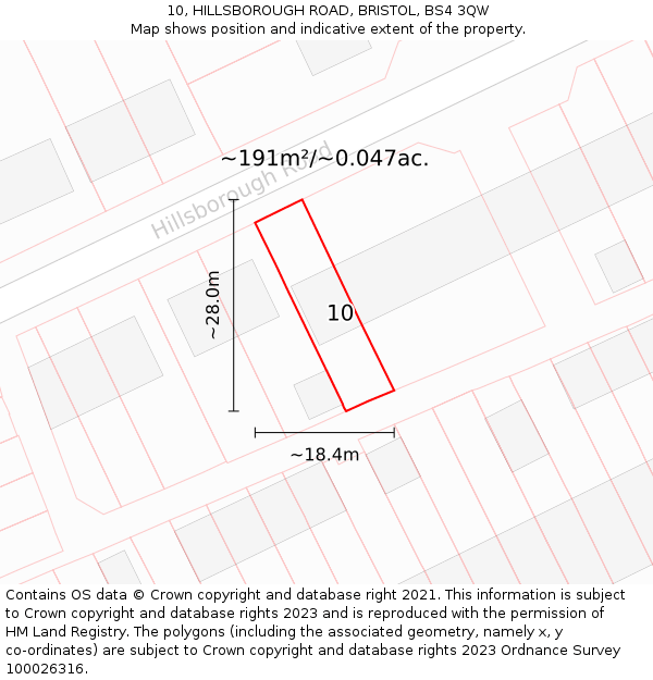 10, HILLSBOROUGH ROAD, BRISTOL, BS4 3QW: Plot and title map