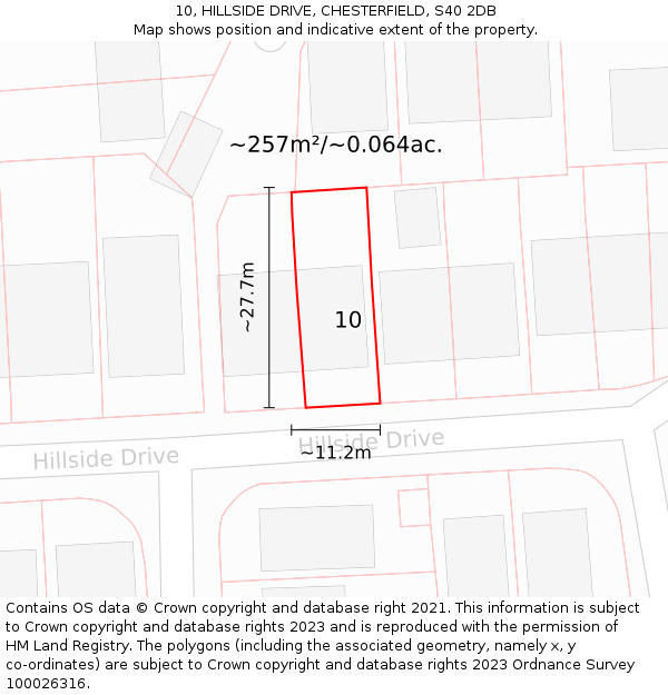 10, HILLSIDE DRIVE, CHESTERFIELD, S40 2DB: Plot and title map