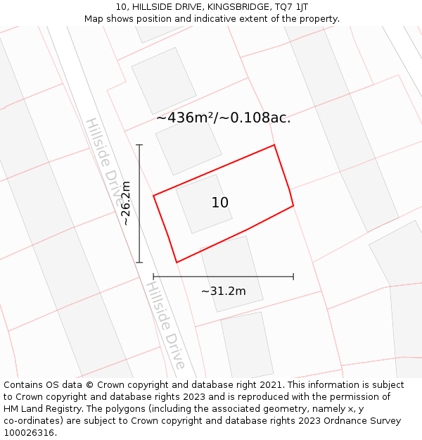 10, HILLSIDE DRIVE, KINGSBRIDGE, TQ7 1JT: Plot and title map