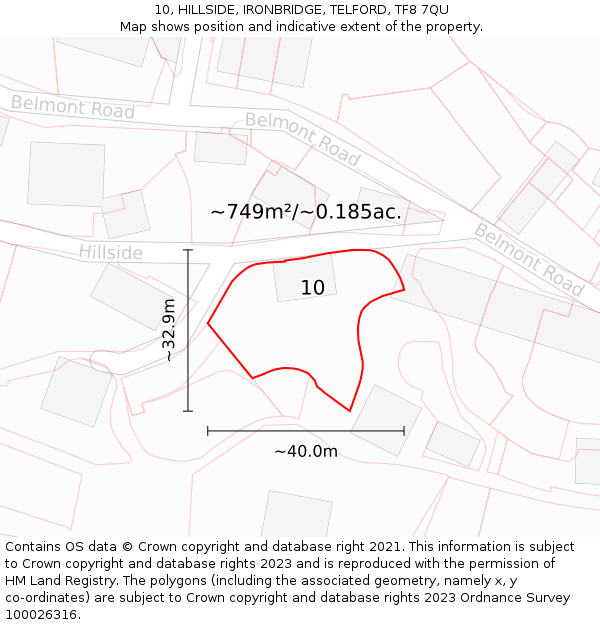 10, HILLSIDE, IRONBRIDGE, TELFORD, TF8 7QU: Plot and title map