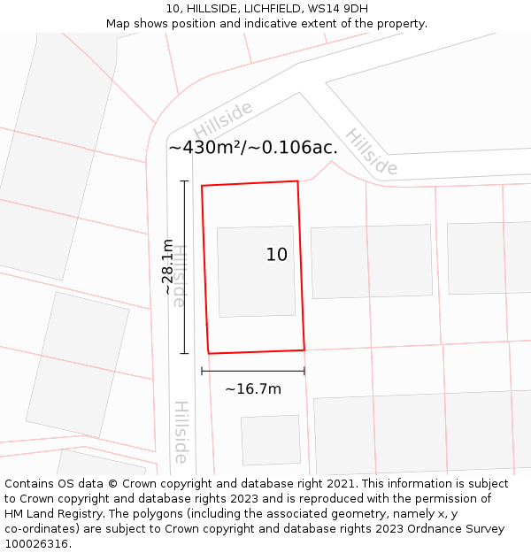 10, HILLSIDE, LICHFIELD, WS14 9DH: Plot and title map