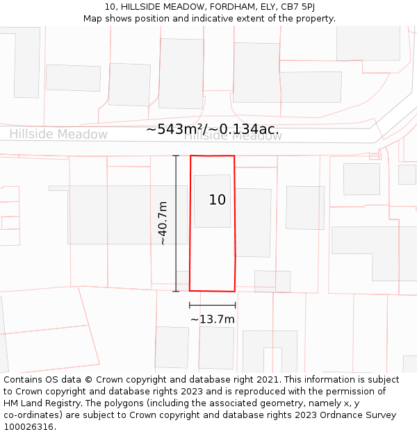 10, HILLSIDE MEADOW, FORDHAM, ELY, CB7 5PJ: Plot and title map
