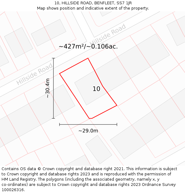 10, HILLSIDE ROAD, BENFLEET, SS7 1JR: Plot and title map