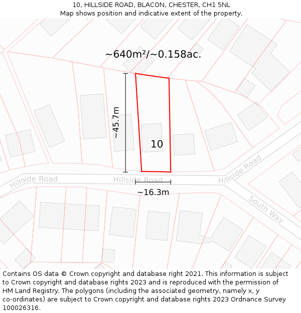 10, HILLSIDE ROAD, BLACON, CHESTER, CH1 5NL: Plot and title map