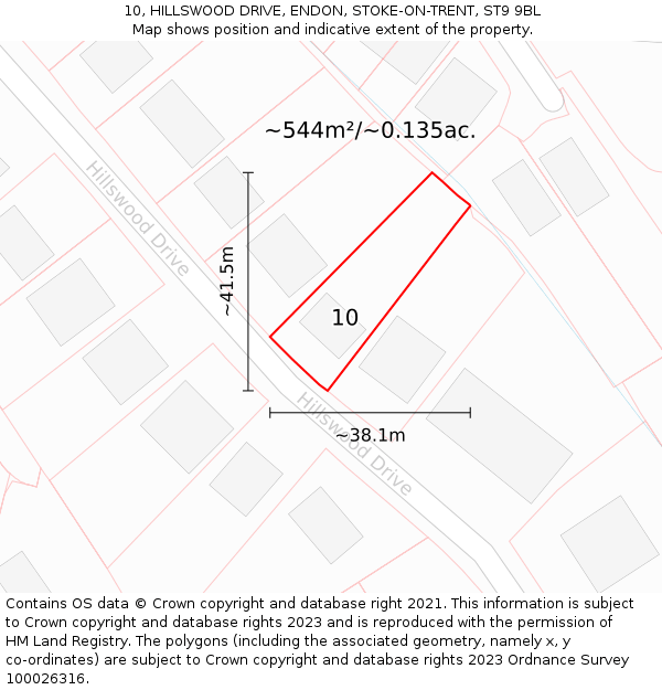 10, HILLSWOOD DRIVE, ENDON, STOKE-ON-TRENT, ST9 9BL: Plot and title map