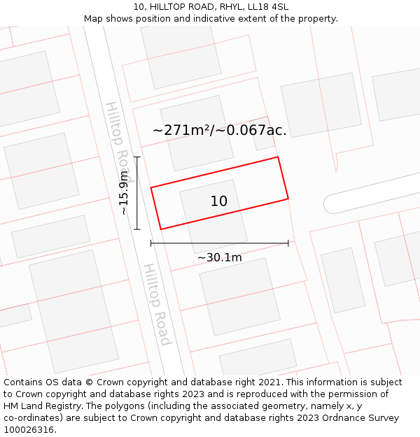 10, HILLTOP ROAD, RHYL, LL18 4SL: Plot and title map