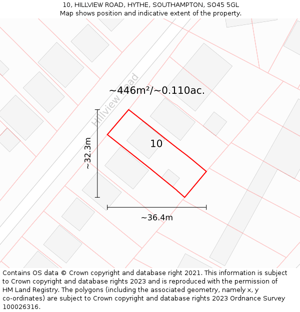 10, HILLVIEW ROAD, HYTHE, SOUTHAMPTON, SO45 5GL: Plot and title map