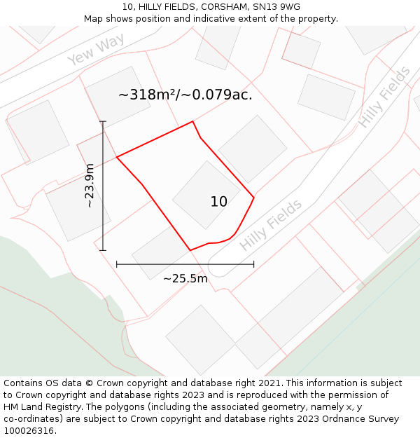 10, HILLY FIELDS, CORSHAM, SN13 9WG: Plot and title map