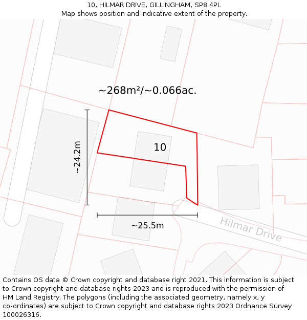 10, HILMAR DRIVE, GILLINGHAM, SP8 4PL: Plot and title map