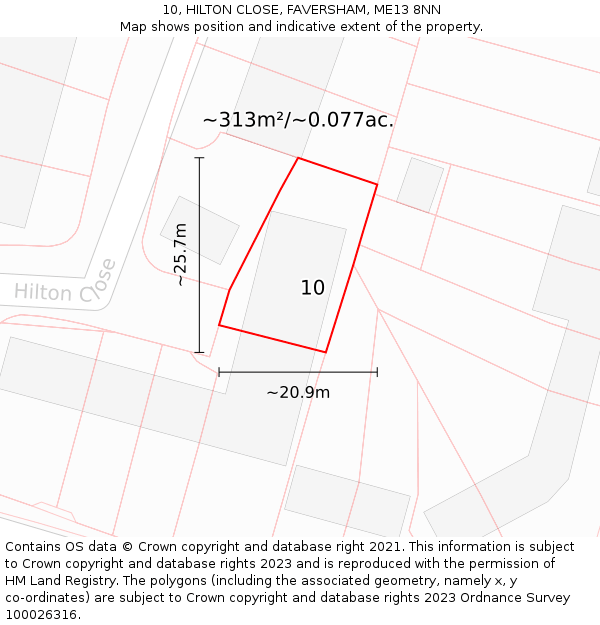 10, HILTON CLOSE, FAVERSHAM, ME13 8NN: Plot and title map