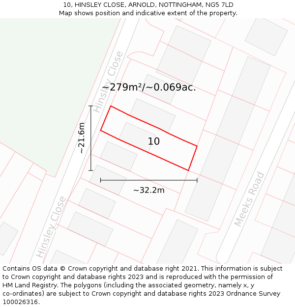 10, HINSLEY CLOSE, ARNOLD, NOTTINGHAM, NG5 7LD: Plot and title map