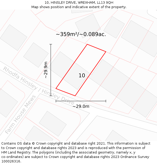 10, HINSLEY DRIVE, WREXHAM, LL13 9QH: Plot and title map