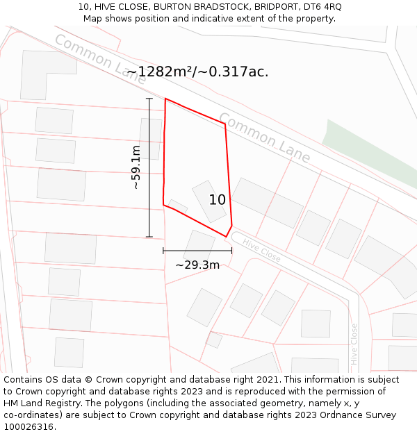 10, HIVE CLOSE, BURTON BRADSTOCK, BRIDPORT, DT6 4RQ: Plot and title map