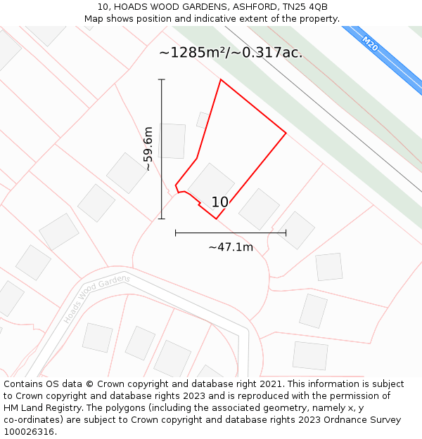 10, HOADS WOOD GARDENS, ASHFORD, TN25 4QB: Plot and title map