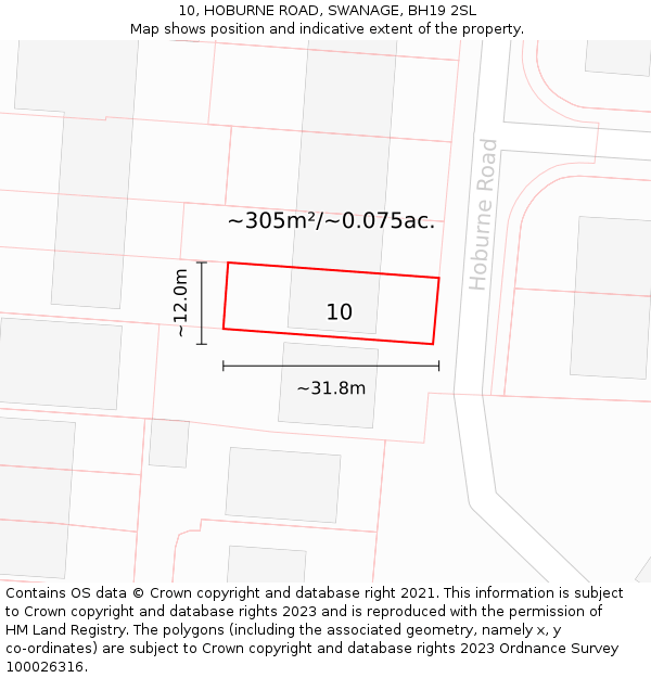 10, HOBURNE ROAD, SWANAGE, BH19 2SL: Plot and title map