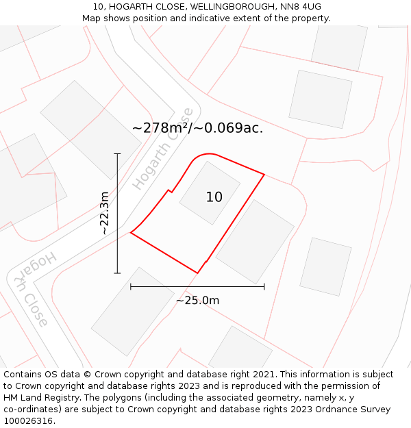 10, HOGARTH CLOSE, WELLINGBOROUGH, NN8 4UG: Plot and title map