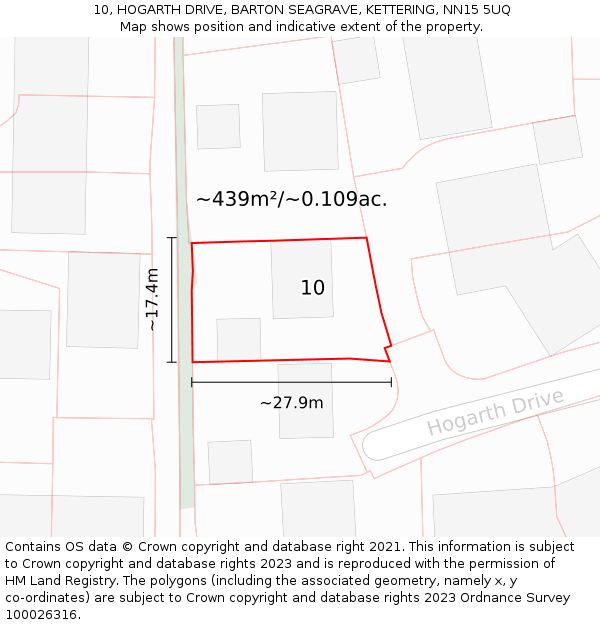 10, HOGARTH DRIVE, BARTON SEAGRAVE, KETTERING, NN15 5UQ: Plot and title map