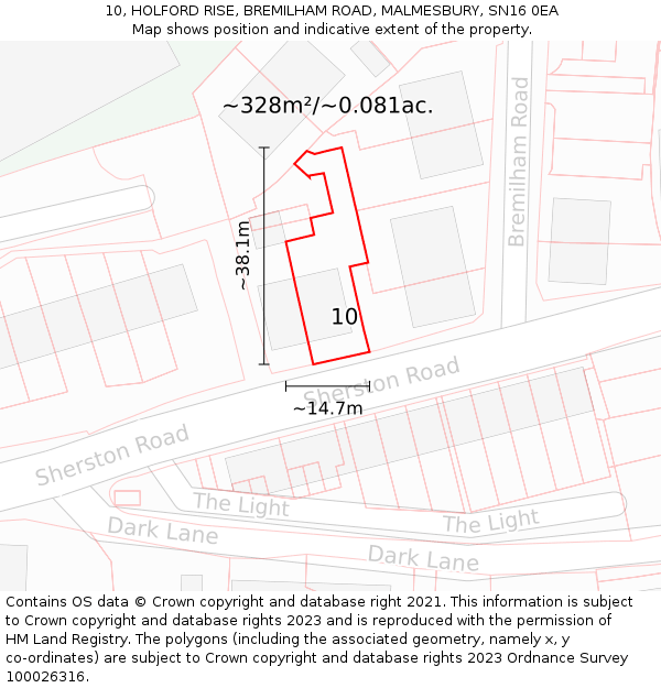 10, HOLFORD RISE, BREMILHAM ROAD, MALMESBURY, SN16 0EA: Plot and title map