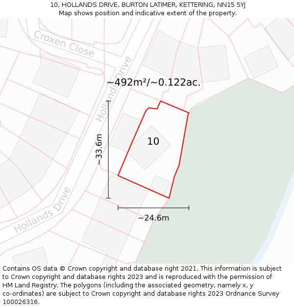 10, HOLLANDS DRIVE, BURTON LATIMER, KETTERING, NN15 5YJ: Plot and title map