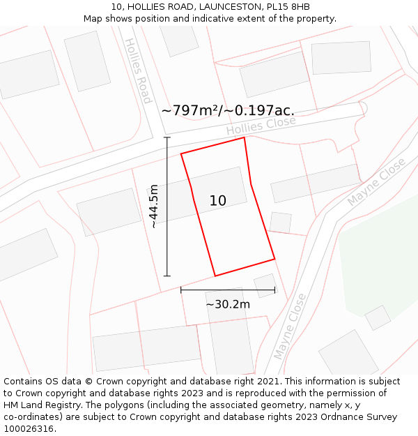 10, HOLLIES ROAD, LAUNCESTON, PL15 8HB: Plot and title map