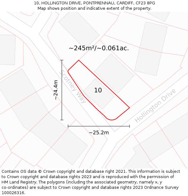 10, HOLLINGTON DRIVE, PONTPRENNAU, CARDIFF, CF23 8PG: Plot and title map