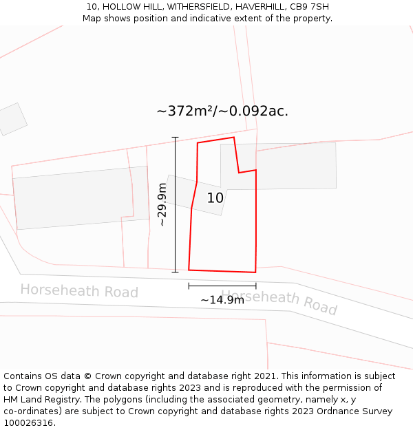 10, HOLLOW HILL, WITHERSFIELD, HAVERHILL, CB9 7SH: Plot and title map