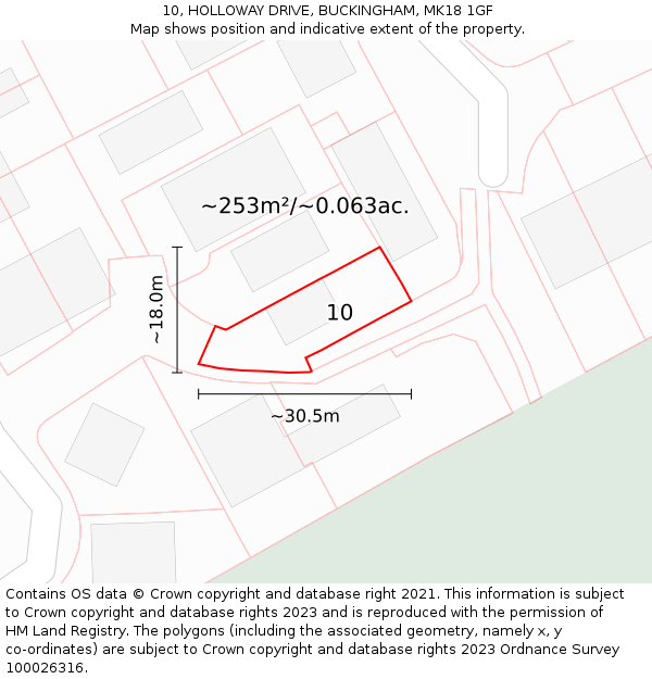 10, HOLLOWAY DRIVE, BUCKINGHAM, MK18 1GF: Plot and title map