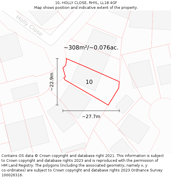 10, HOLLY CLOSE, RHYL, LL18 4GF: Plot and title map