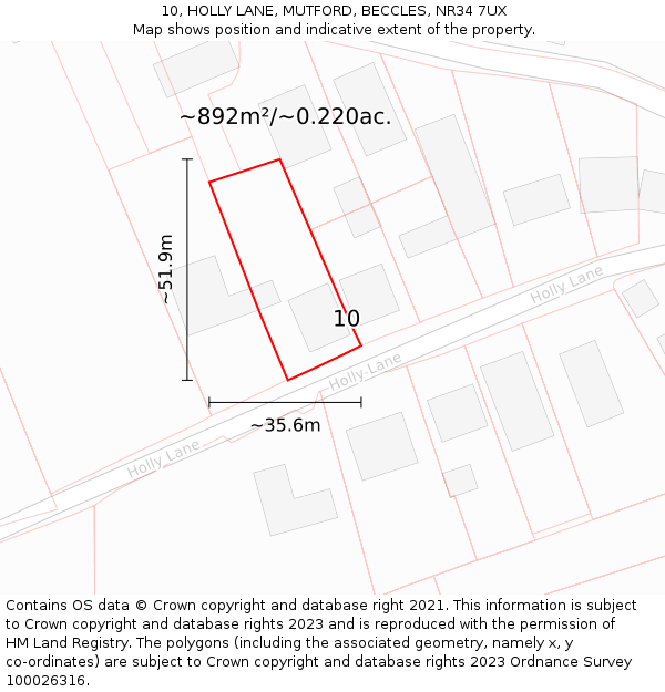 10, HOLLY LANE, MUTFORD, BECCLES, NR34 7UX: Plot and title map