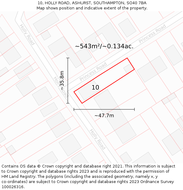 10, HOLLY ROAD, ASHURST, SOUTHAMPTON, SO40 7BA: Plot and title map