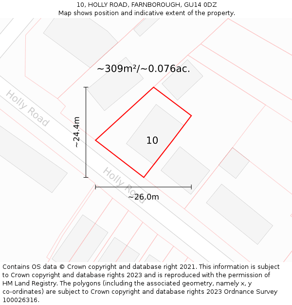 10, HOLLY ROAD, FARNBOROUGH, GU14 0DZ: Plot and title map