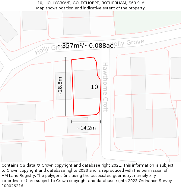 10, HOLLYGROVE, GOLDTHORPE, ROTHERHAM, S63 9LA: Plot and title map