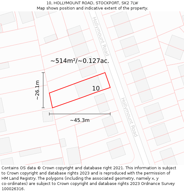 10, HOLLYMOUNT ROAD, STOCKPORT, SK2 7LW: Plot and title map