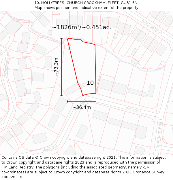 10, HOLLYTREES, CHURCH CROOKHAM, FLEET, GU51 5NL: Plot and title map