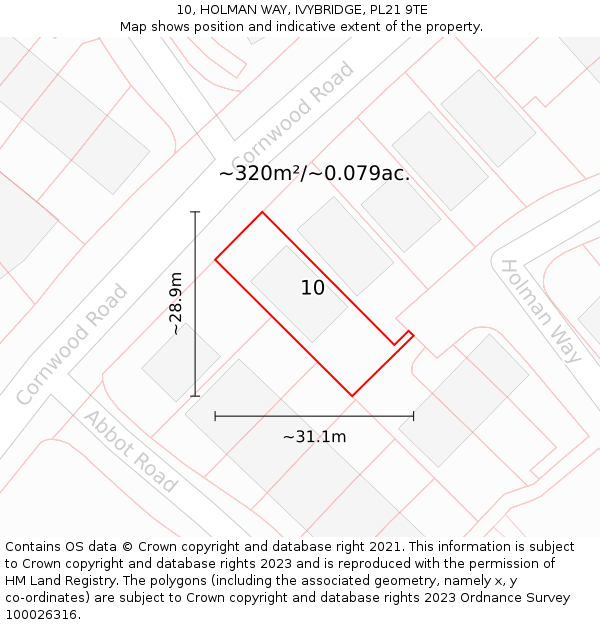 10, HOLMAN WAY, IVYBRIDGE, PL21 9TE: Plot and title map