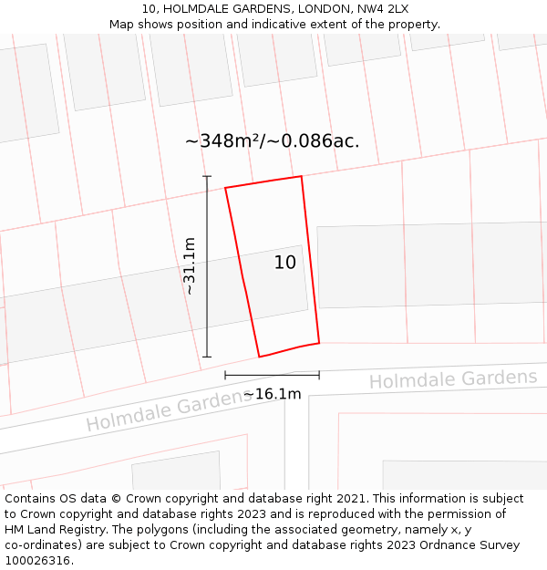 10, HOLMDALE GARDENS, LONDON, NW4 2LX: Plot and title map