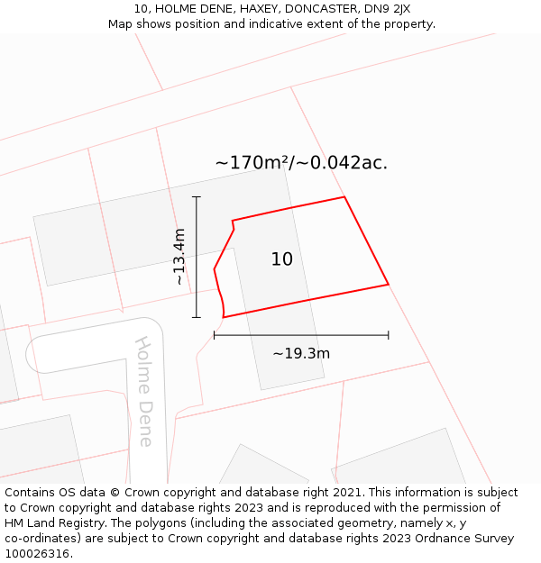 10, HOLME DENE, HAXEY, DONCASTER, DN9 2JX: Plot and title map