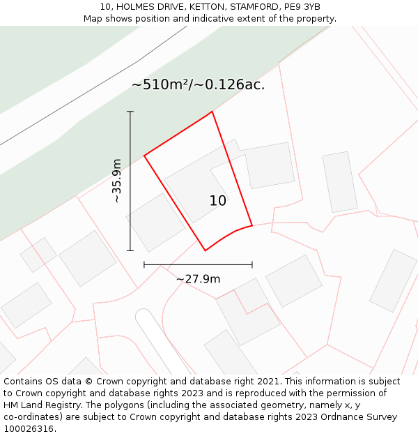 10, HOLMES DRIVE, KETTON, STAMFORD, PE9 3YB: Plot and title map
