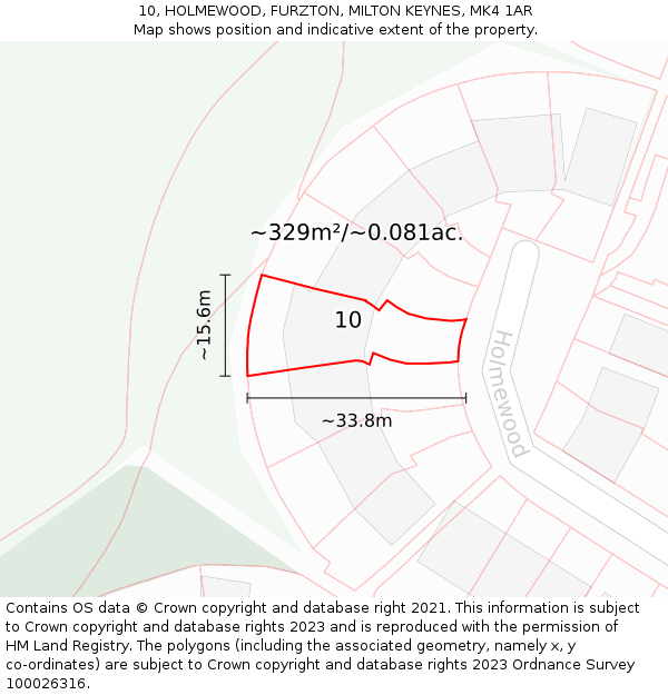 10, HOLMEWOOD, FURZTON, MILTON KEYNES, MK4 1AR: Plot and title map