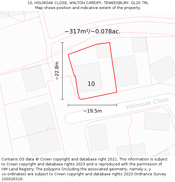 10, HOLMOAK CLOSE, WALTON CARDIFF, TEWKESBURY, GL20 7RL: Plot and title map