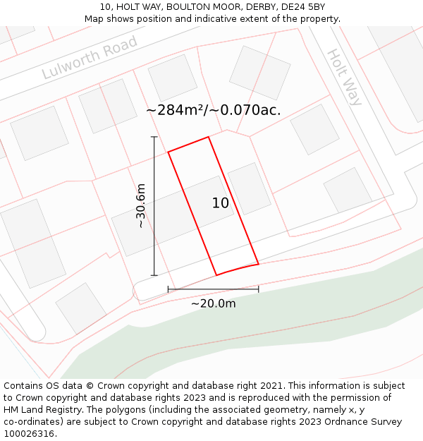 10, HOLT WAY, BOULTON MOOR, DERBY, DE24 5BY: Plot and title map