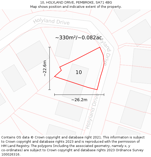 10, HOLYLAND DRIVE, PEMBROKE, SA71 4BG: Plot and title map