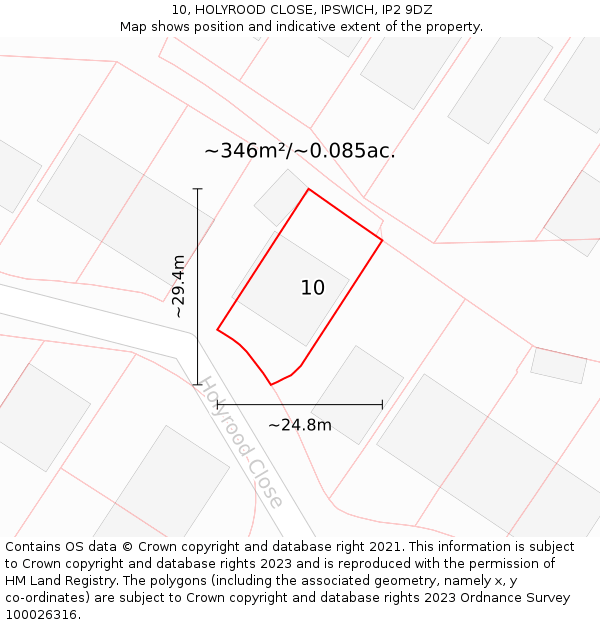 10, HOLYROOD CLOSE, IPSWICH, IP2 9DZ: Plot and title map