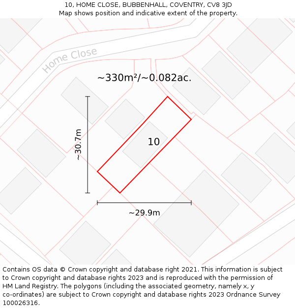 10, HOME CLOSE, BUBBENHALL, COVENTRY, CV8 3JD: Plot and title map
