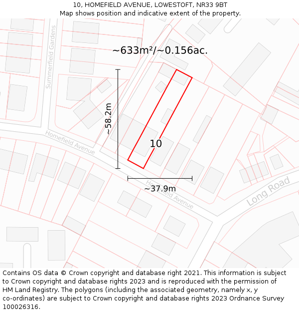 10, HOMEFIELD AVENUE, LOWESTOFT, NR33 9BT: Plot and title map