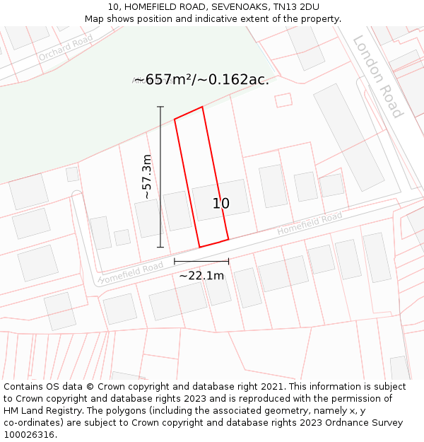 10, HOMEFIELD ROAD, SEVENOAKS, TN13 2DU: Plot and title map