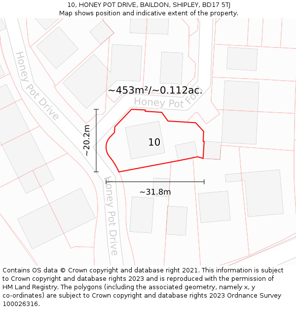 10, HONEY POT DRIVE, BAILDON, SHIPLEY, BD17 5TJ: Plot and title map